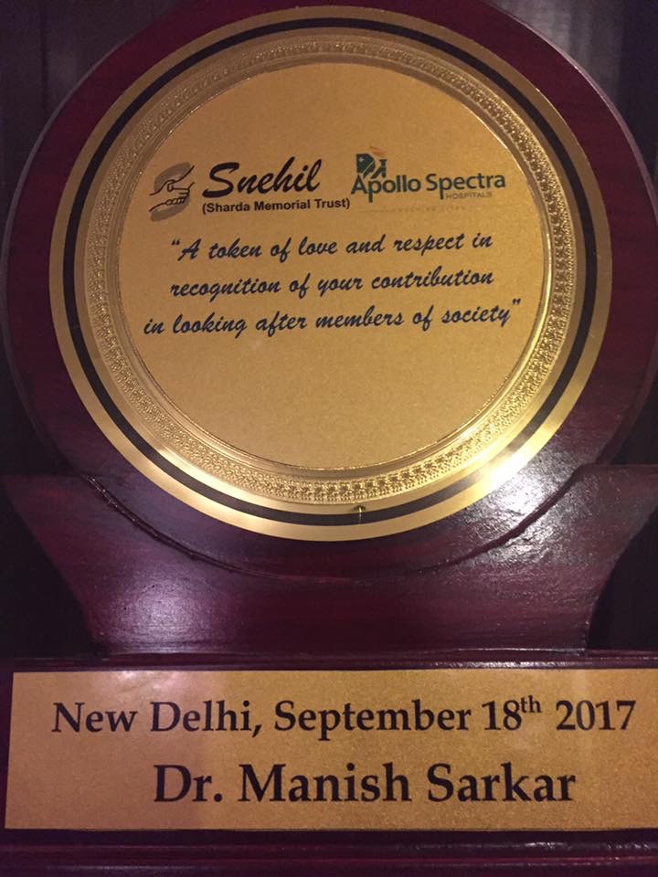 Recognition plaque presented to Dr. Manish Sarkar, New Delhi, September 2017